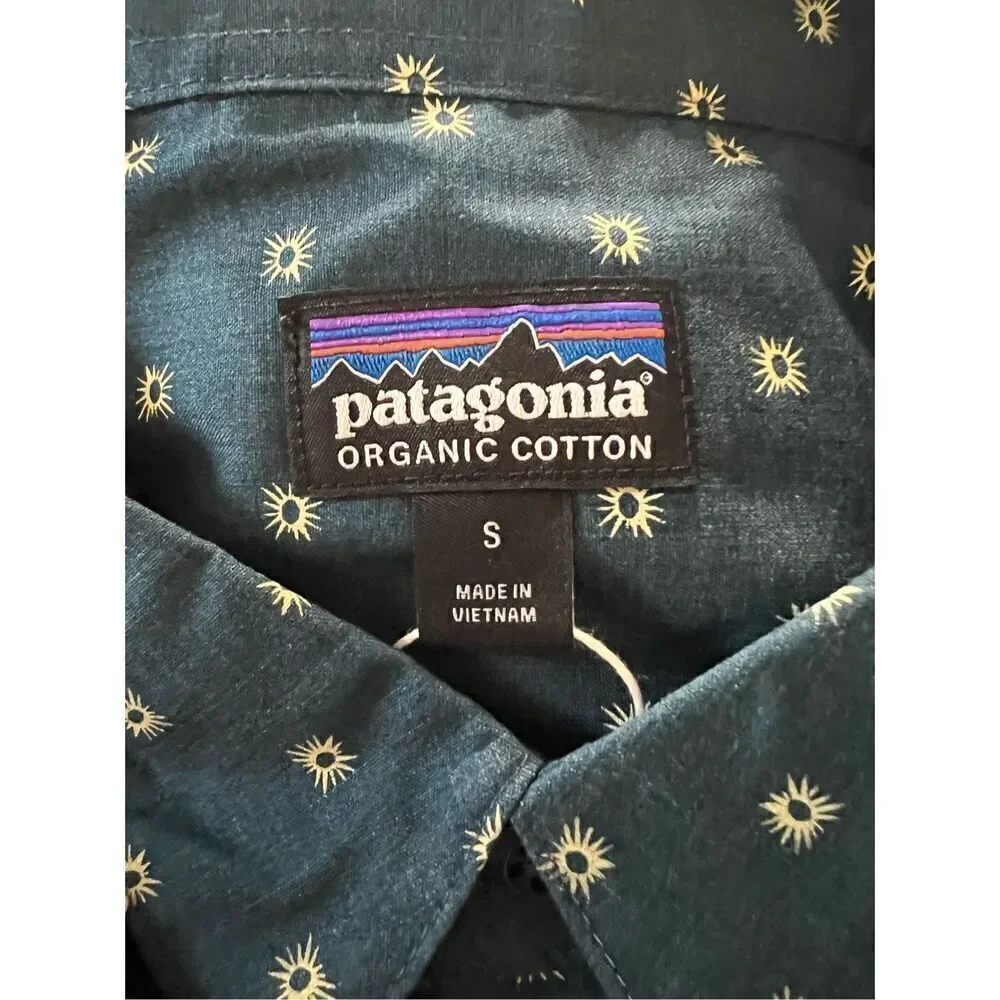 Patagonia Men's Lagom Blue Collared Short Sleeve Button Up Go To Shirt Small NWT - Picture 3 of 6